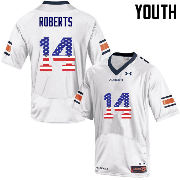 Youth #14 Stephen Roberts Auburn Tigers USA Flag Fashion College Football Jerseys-White - Click Image to Close